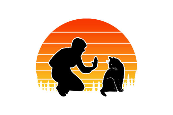 Cat Dad Retro Sunset Embroidery Design