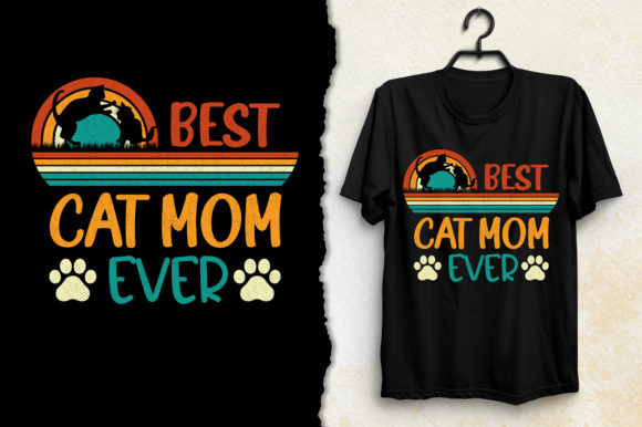 Retro Vintage Sunset Cat Mom Embroidery Design